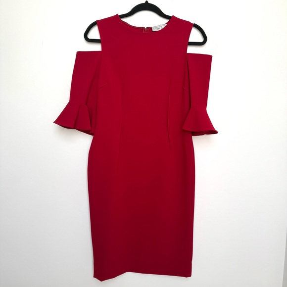 RICKIE FREEMAN for TERI JON Crepe Cold Shoulder Mini Sheath Dress, Size 8 - Picture 5 of 13